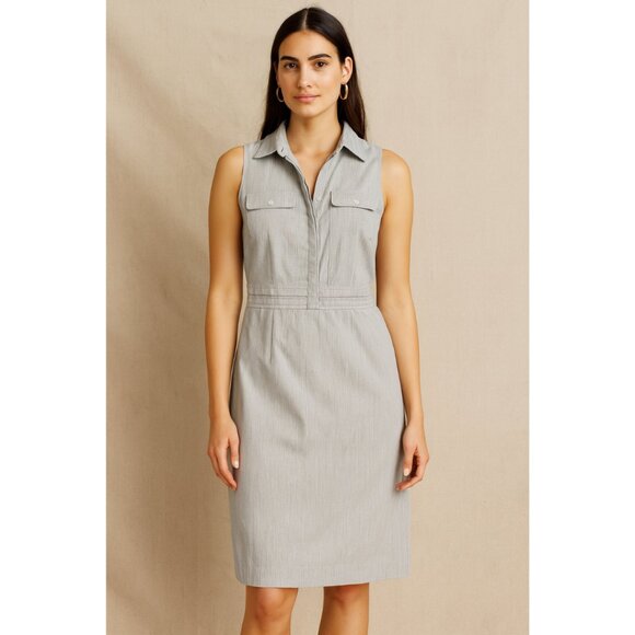 Ann Taylor Women's Gray Pinstripe Sleeveless Shirt Dress Size 6 Business Casual - Picture 1 of 14